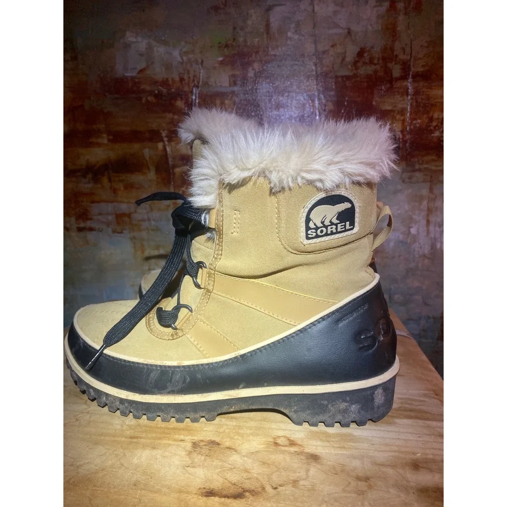 Sorel Tofino Tan Faux Fur Trim Winter Snow Boots Womens 8 NL2089-373 Black Shell